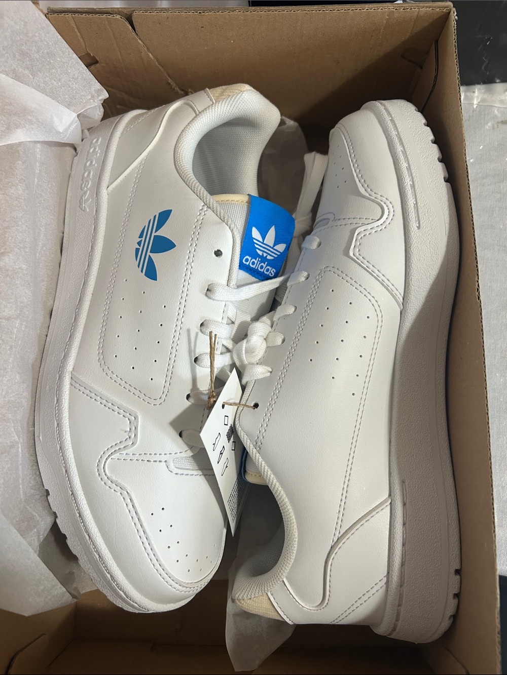adidas White Low-Top Sneakers with Blue Trefoil Accent
